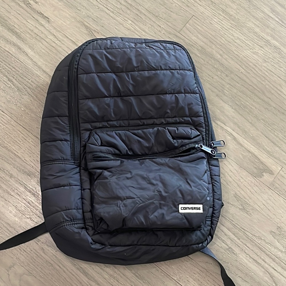 Converse Black Quilted Nylon Backpack with Front Pocket me